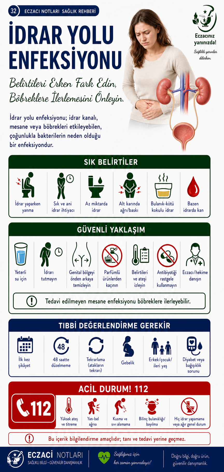 İdrar yolu enfeksiyonu belirtileri infografiği
