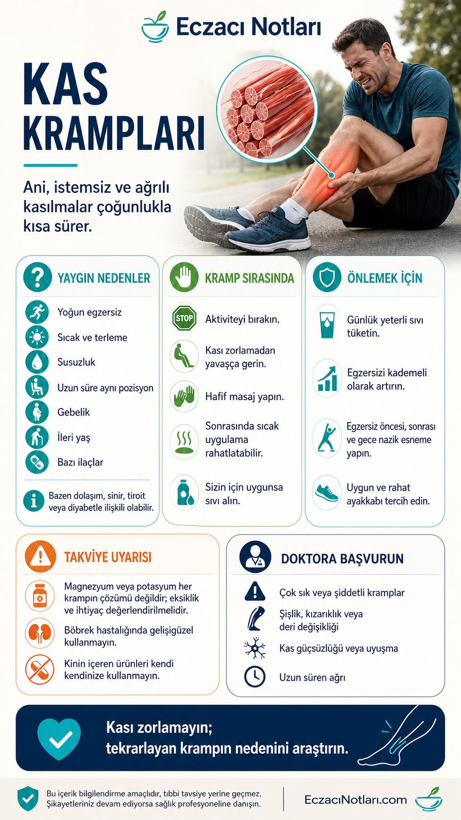 Kas krampları ve güvenli yaklaşımı anlatan Eczacı Notları infografiği